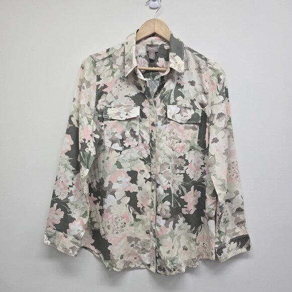 Chicos Floral Button Up Blouse Top Long Sleeve Super Soft Lyocell Sz Medium EUC - Picture 1 of 8